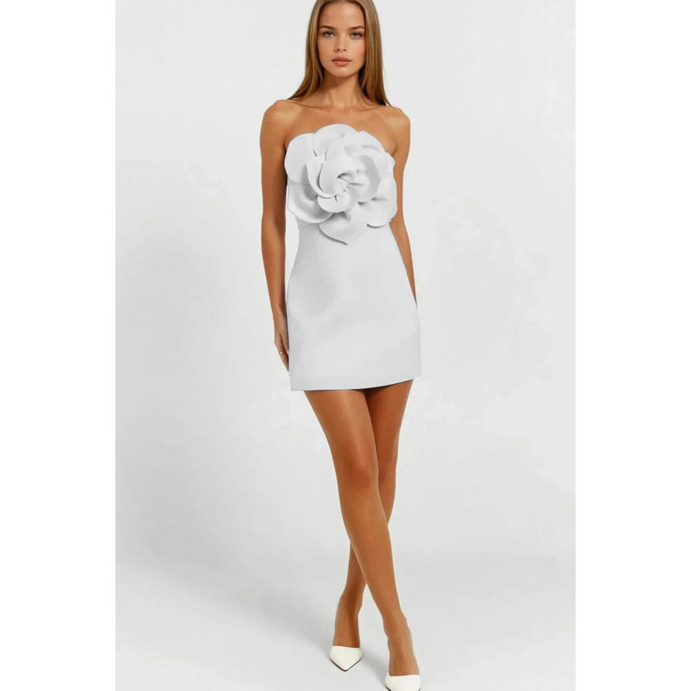 One33 Social Badgley Cecile Ivory Strapless 3D Flower Mini Dress sz 12 Bridal